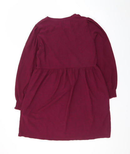 New Look Women Red Knee Length A-Line Dress Size 12 Long Sleeve