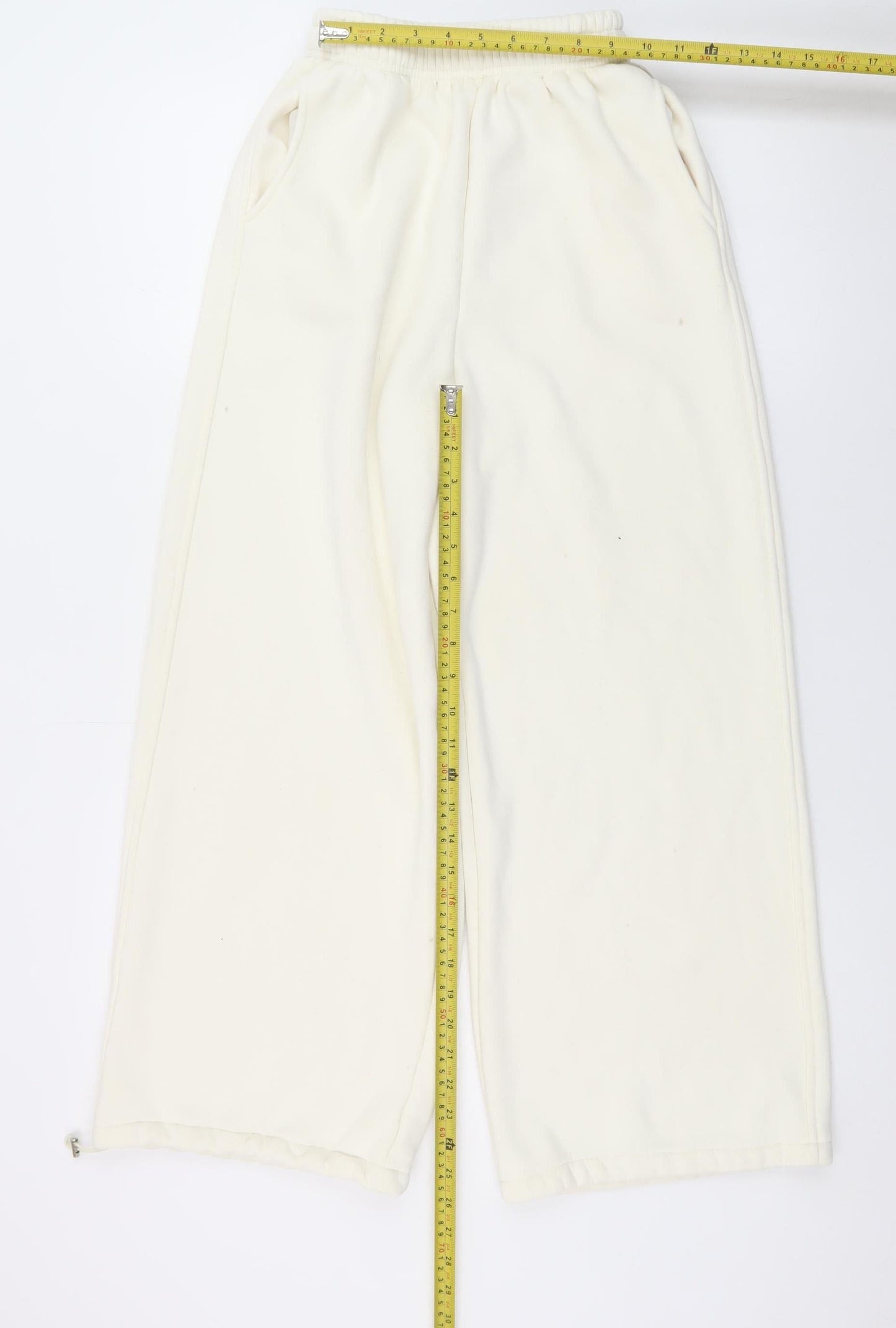 Jin. Women Ivory Fleece Jogger Trousers Size M Elastic Waist