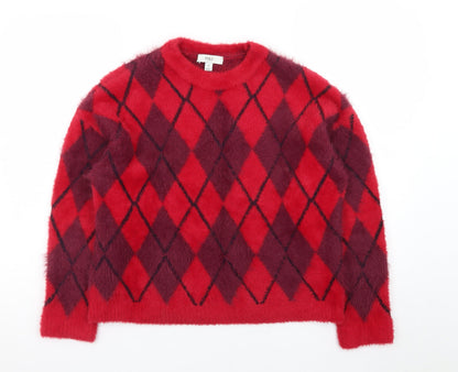 Marks and Spencer Women Red Argyle Knit Pullover Jumper M