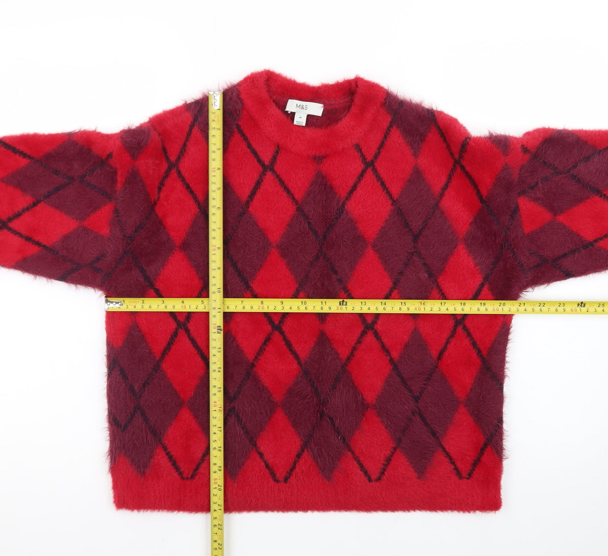 Marks and Spencer Women Red Argyle Knit Pullover Jumper M