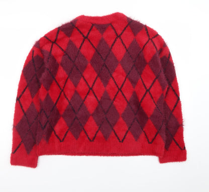 Marks and Spencer Women Red Argyle Knit Pullover Jumper M