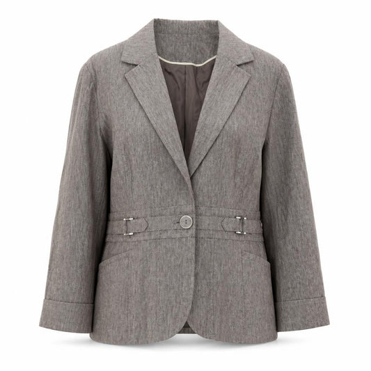 Bm Women’s Brown Linen Blend Blazer Jacket Size 14 Classic Style