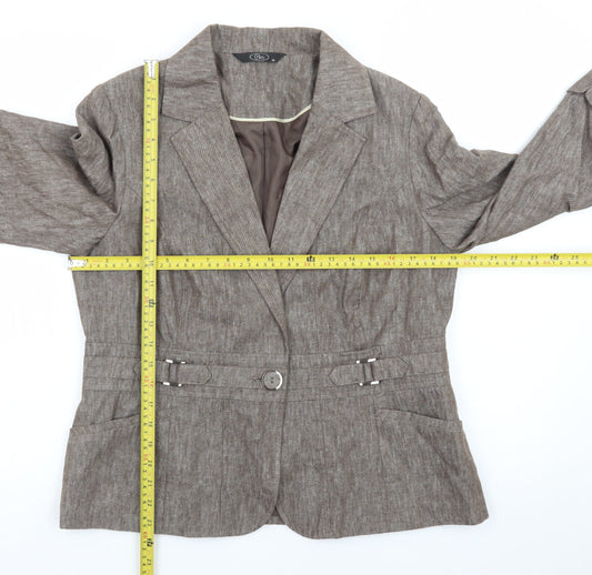 Bm Women’s Brown Linen Blend Blazer Jacket Size 14 Classic Style
