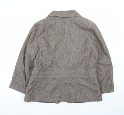 Bm Women’s Brown Linen Blend Blazer Jacket Size 14 Classic Style