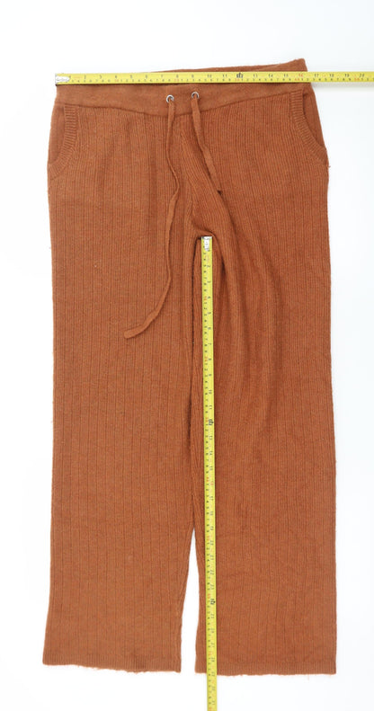 DKNY Women's Brown Knit Wide-Leg Drawstring Lounge Trousers Size M
