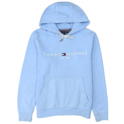 Tommy Hilfiger Men Blue Pullover Hoodie L Logo Fleece Casual