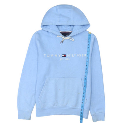 Tommy Hilfiger Men Blue Pullover Hoodie L Logo Fleece Casual