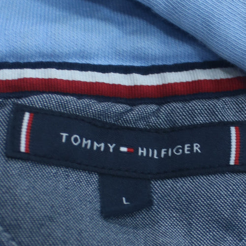 Tommy Hilfiger Men Blue Pullover Hoodie L Logo Fleece Casual