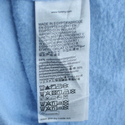 Tommy Hilfiger Men Blue Pullover Hoodie L Logo Fleece Casual