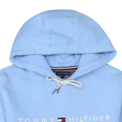 Tommy Hilfiger Men Blue Pullover Hoodie L Logo Fleece Casual