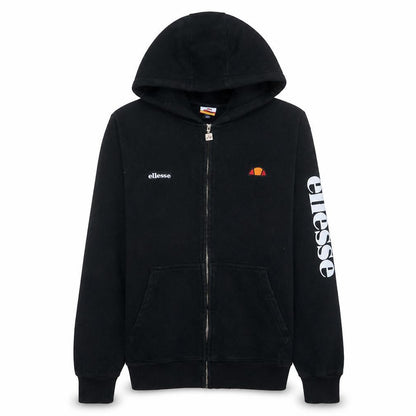 Front view of Ellesse Men's Black Full Zip Hoodie, size L, Sports Fleece
