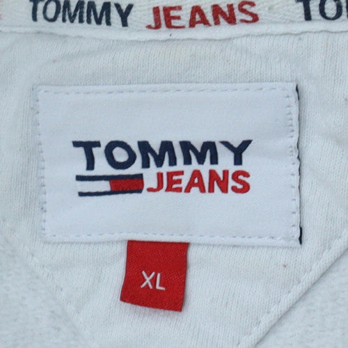 Tommy Jeans Mens White XL Pullover Hoodie with Logo Print