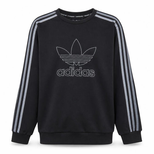 Front view of Adidas Men's Black Crew Neck Long Sleeve Sweatshirt, size S