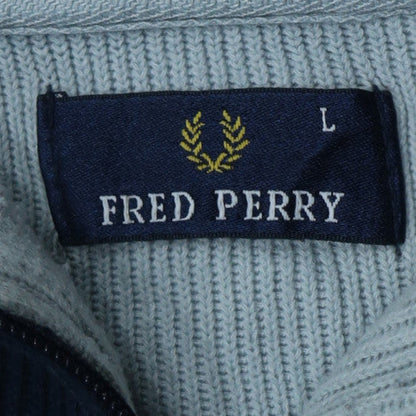 Fred Perry Men's Blue 1/4 Zip Cotton Sweatshirt Size L