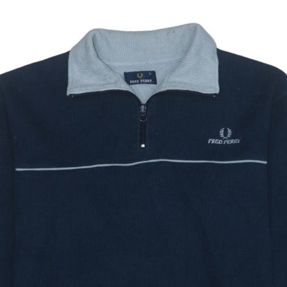 Fred Perry Men's Blue 1/4 Zip Cotton Sweatshirt Size L