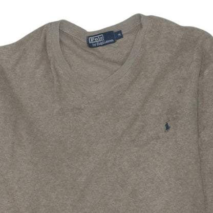 Ralph Lauren Men's Beige Wool V-Neck Jumper Size M Classic Fit