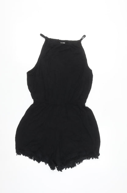 ASOS Women Black Halter Lace Hem Sleeveless Playsuit Size 8