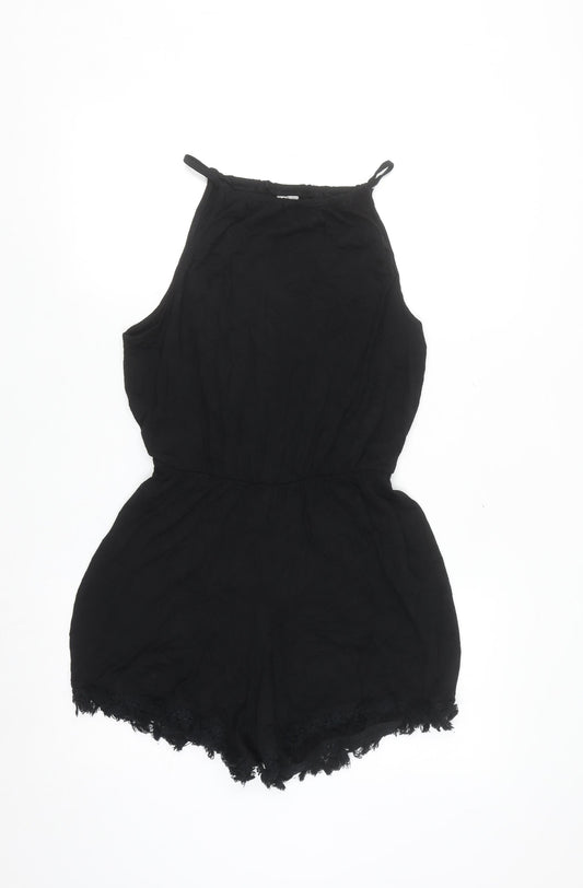 ASOS Women Black Halter Lace Hem Sleeveless Playsuit Size 8