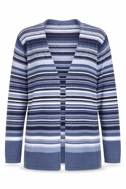 Elvi Women Blue Striped Long Sleeve Knit Cardigan L