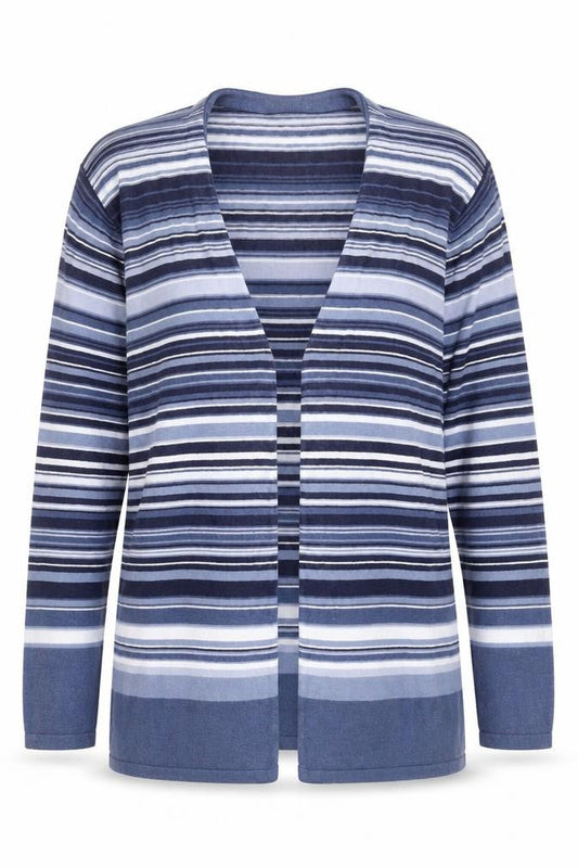 Elvi Women Blue Striped Long Sleeve Knit Cardigan L