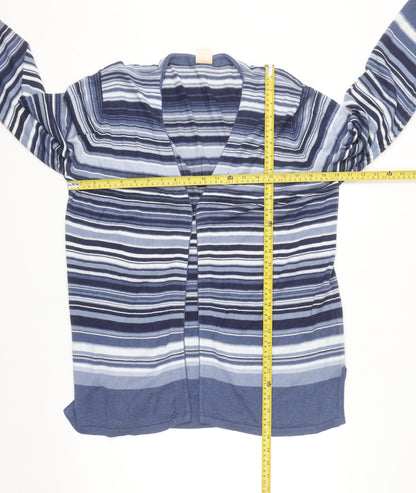 Elvi Women Blue Striped Long Sleeve Knit Cardigan L