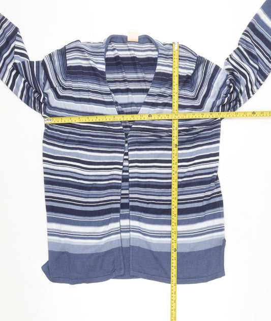Elvi Women Blue Striped Long Sleeve Knit Cardigan L