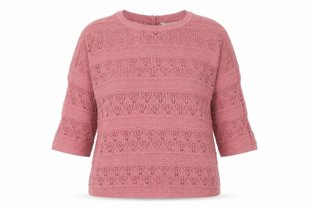 FatFace Women Pink 12 Knit Button Back Short Sleeve Cotton Jumper