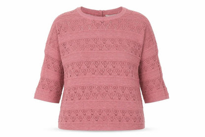 FatFace Women Pink 12 Knit Button Back Short Sleeve Cotton Jumper