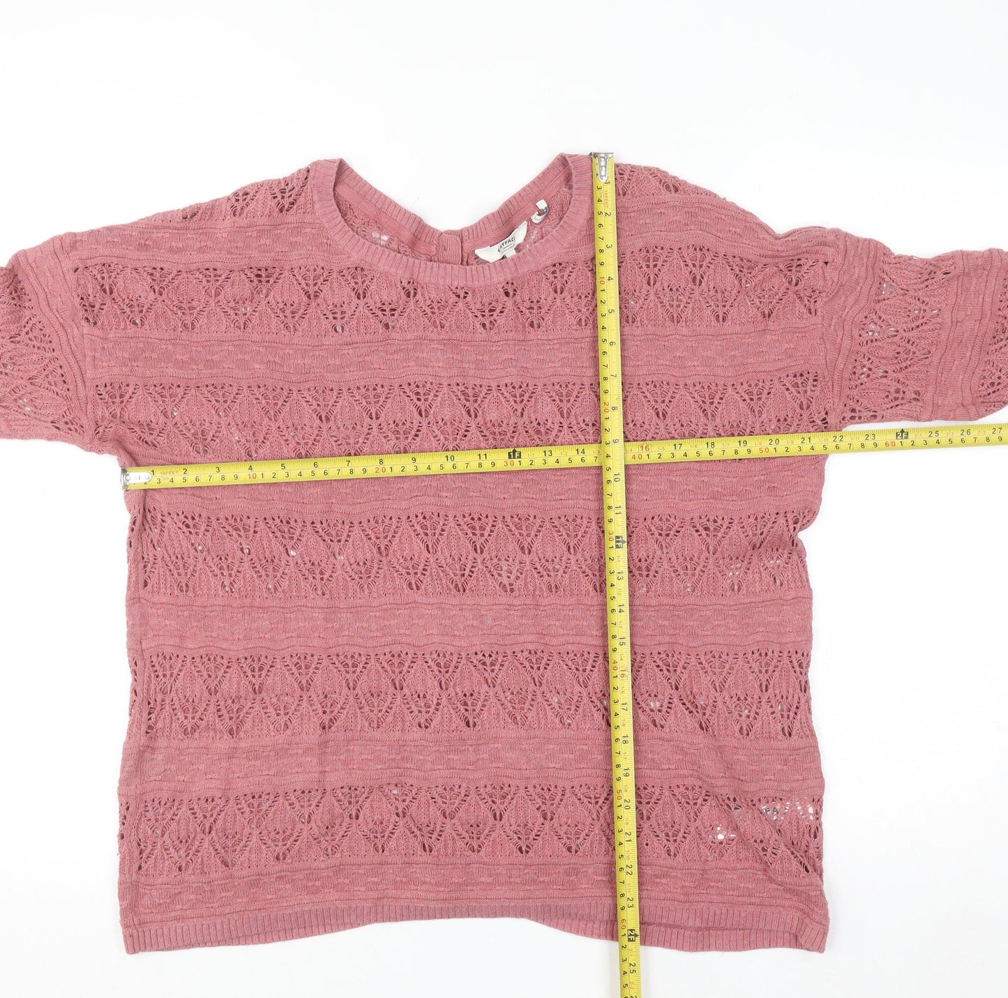 FatFace Women Pink 12 Knit Button Back Short Sleeve Cotton Jumper