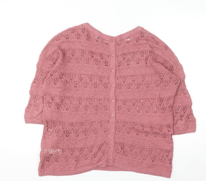 FatFace Women Pink 12 Knit Button Back Short Sleeve Cotton Jumper