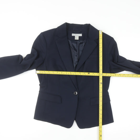 H&M Women's Blue Cotton Blend Fitted Blazer Size 12