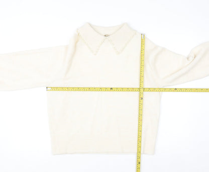 Soyaconcept Women’s Ivory Collared Beaded Pullover Jumper M