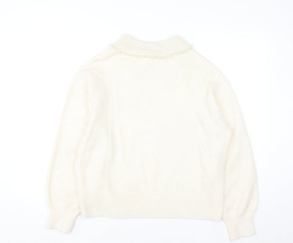 Soyaconcept Women’s Ivory Collared Beaded Pullover Jumper M