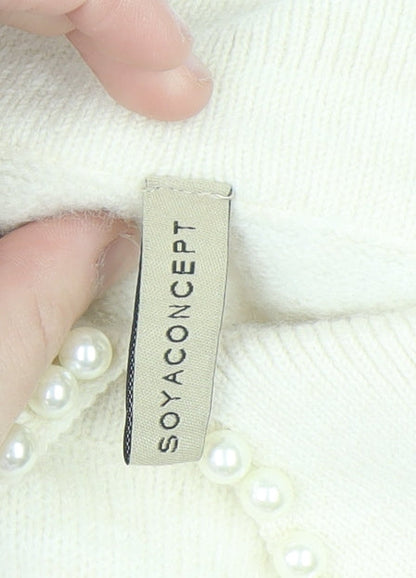 Soyaconcept Women’s Ivory Collared Beaded Pullover Jumper M