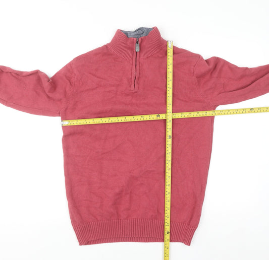 Cotton Traders Men's Pink 1/4 Zip Cotton Jumper Size M