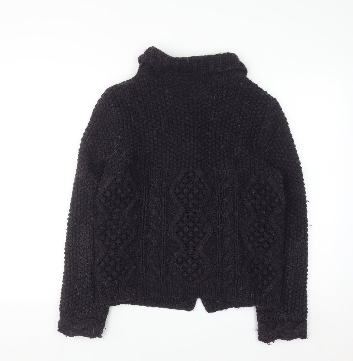 Marks & Spencer Women Purple Cable-Knit Collared Cardigan UK 12