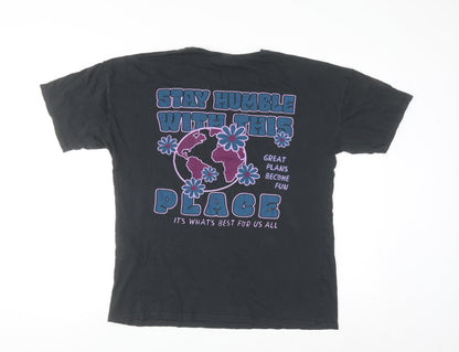 Pacific Republic Teens Black Cotton Graphic T-Shirt Size 8
