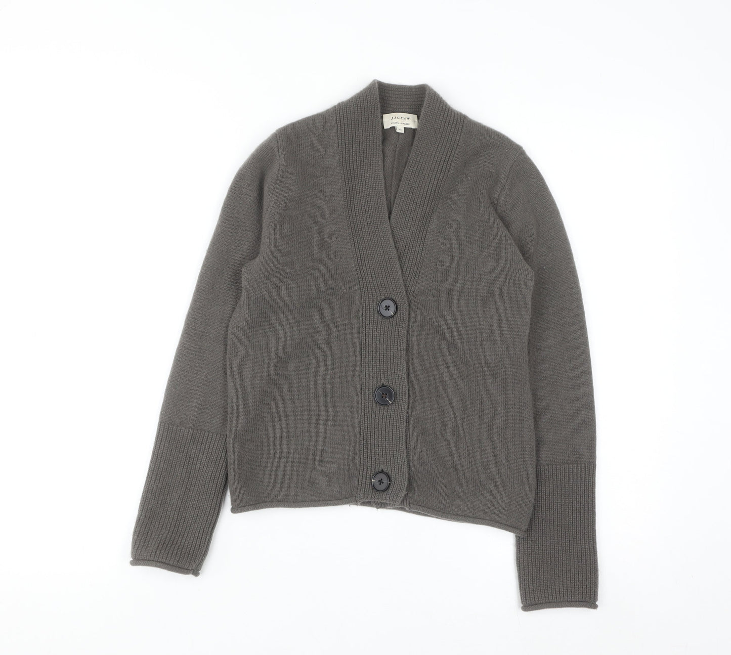 Jigsaw Women's Grey Wool Cashmere V-Neck Cardigan XS