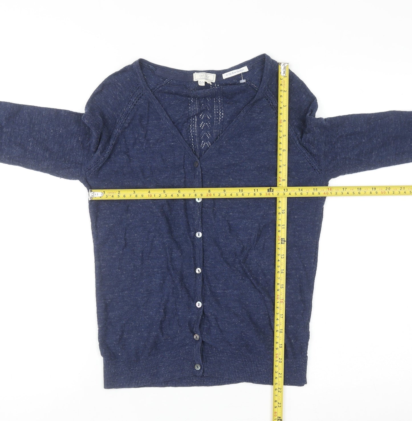 Fat Face Women's Blue Cotton V-Neck Cardigan Size 6