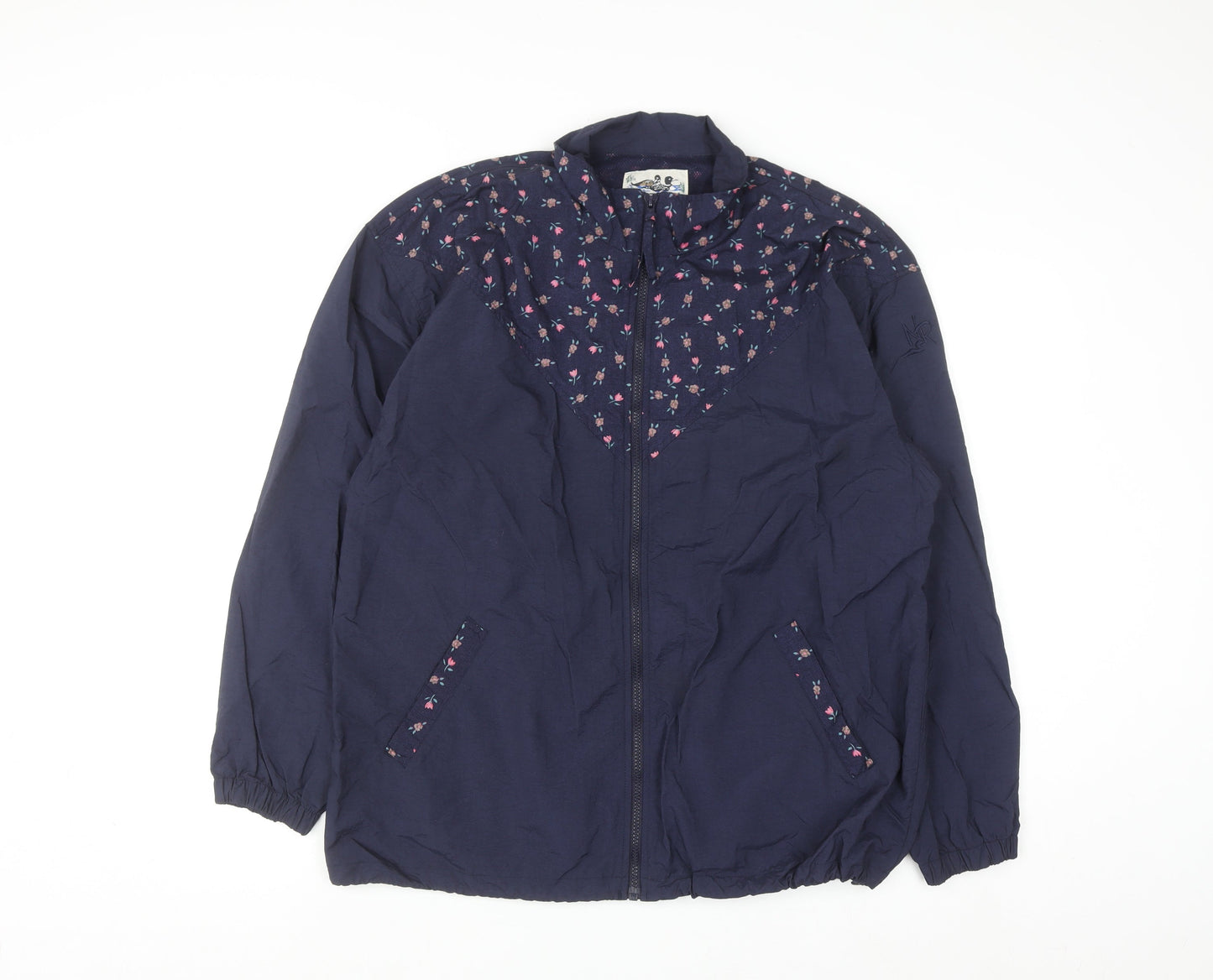 Northern Reflections Women Blue Floral Windbreaker Jacket M Nylon