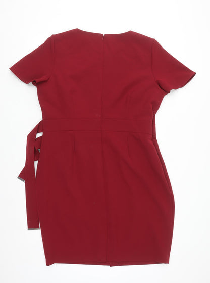 Very Women Red Sheath Belted Knee Length Dress Size 20