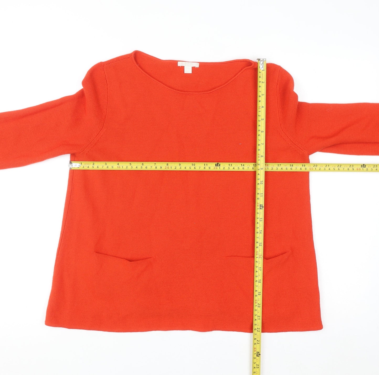COS Women Red Cotton Crew Neck Long Sleeve Pullover Jumper Size 12
