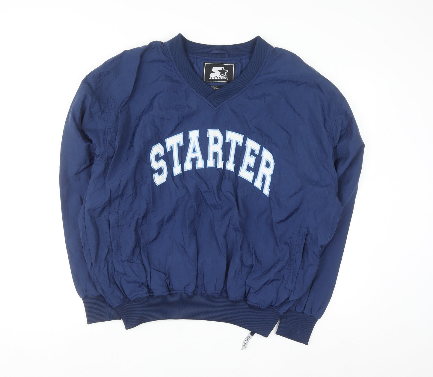 Starter Men's Blue V-Neck Pullover Sweatshirt Medium Sports Logo