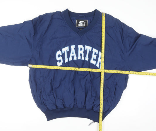Starter Men's Blue V-Neck Pullover Sweatshirt Medium Sports Logo