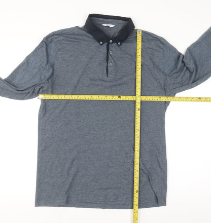 Next Men's Blue Long Sleeve Slim Fit Polo Shirt L