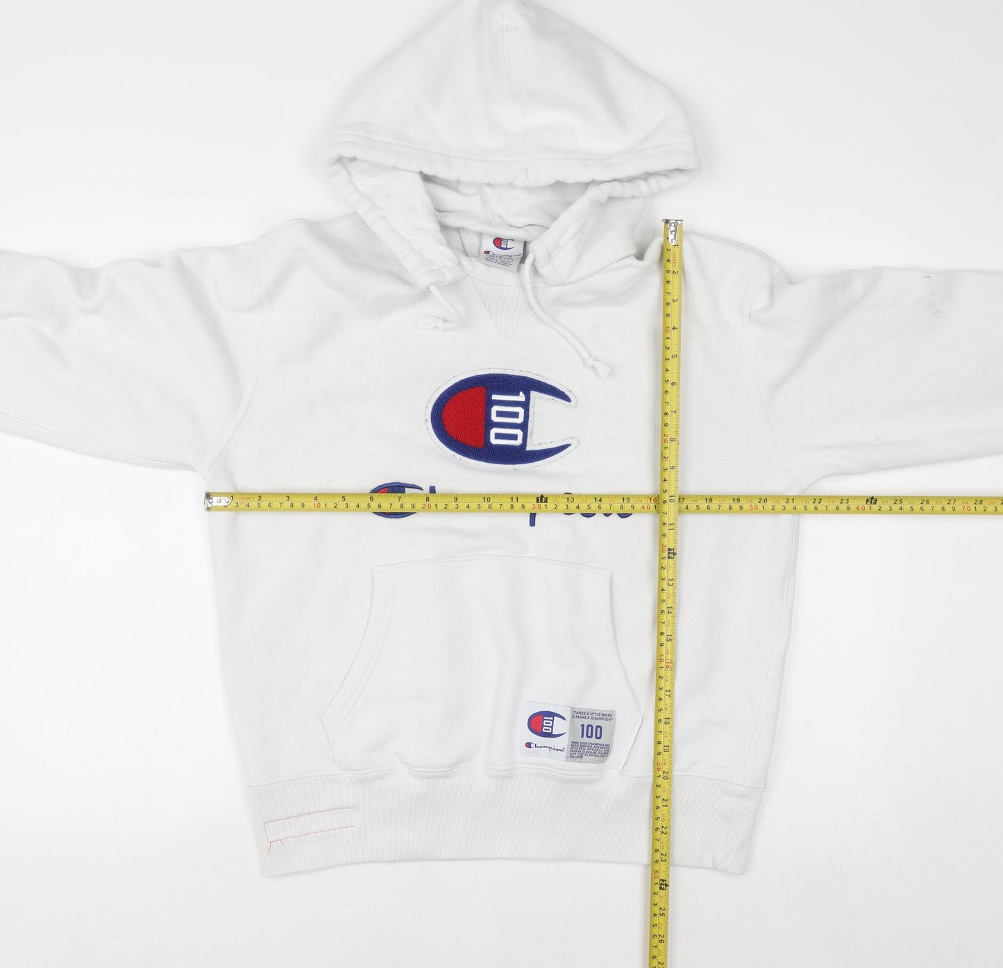 Champion Men's White Pullover Hoodie Medium Embroidered Logo Sweatshirt