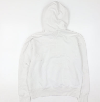 Champion Men's White Pullover Hoodie Medium Embroidered Logo Sweatshirt