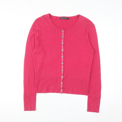 WoolOvers Women's Pink Cotton Silk Crew Neck Button Cardigan M