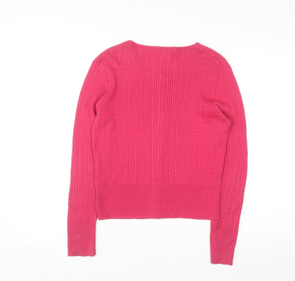 WoolOvers Women's Pink Cotton Silk Crew Neck Button Cardigan M