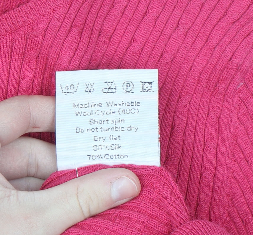 WoolOvers Women's Pink Cotton Silk Crew Neck Button Cardigan M
